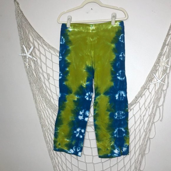 DHARMA TRADING CO. Handcrafted Cotton Tie Dye Cropped Pants Green & Blue M - Picture 7 of 7